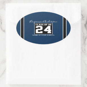 Class of 2022 Navy Blue Football Shape Graduation Oval Sticker