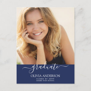 Class of 2022 Navy Blue Photo Graduation Postcard
