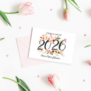 Class of 2022 Pink Watercolor Flowers Graduation Thank You Card