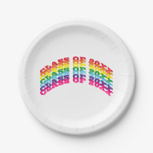 Class of 2022 rainbow colours custom curved text paper plate