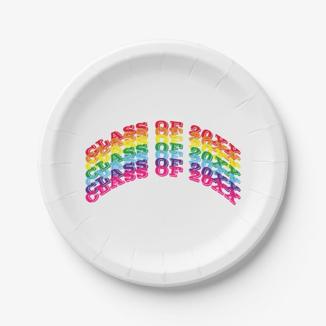 Class of 2022 rainbow colours custom curved text paper plate (Front)