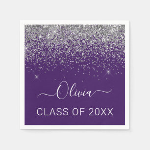 Class of 2022 Silver Purple Glitter Graduate Napkin