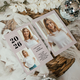 Class of 2022 Three Photo Blush Pink Grad Party Invitation