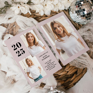 Class of 2022 Three Photo Blush Pink Grad Party Invitation