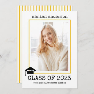 Class of 2022 typewriter yellow graduation photo invitation