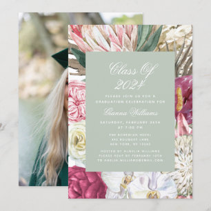 Class of 2022 Watercolor Floral Photo Graduation Invitation