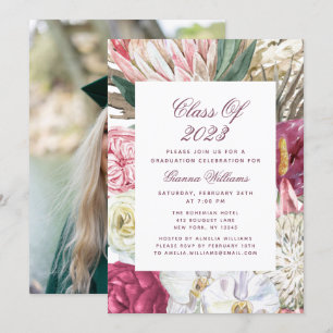 Class of 2022 Watercolor Floral Photo Graduation Invitation