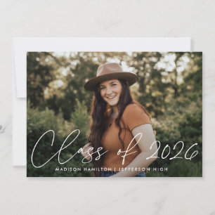 Class of 2022 White Script Photo Graduation Party Invitation
