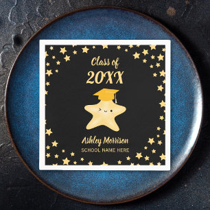 Class of 2023 Black and Gold Star Graduation Party Napkin