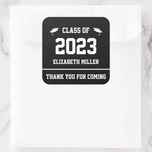 Class of 2023 Black and White Graduation Favour Square Sticker (Bag)
