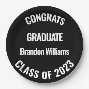 Class of 2023 Black Graduation College Party Paper Plate