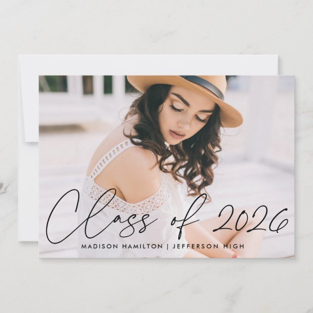 Class of 2023 Black Script Photo Graduation Party Invitation (Front)