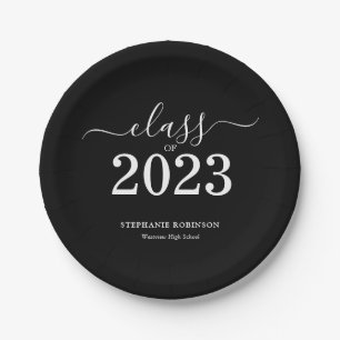 Class of 2023 Black White Graduation Party Paper Plate