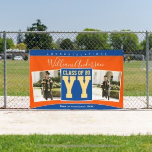 Class of 2023 Blue Orange Gold Graduation Photo Banner