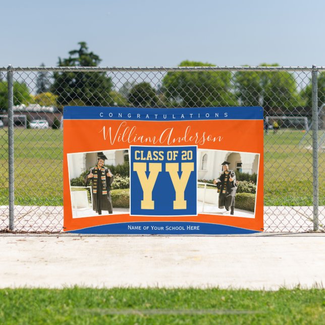 Class of 2023 Blue Orange Gold Graduation Photo Banner (Insitu)