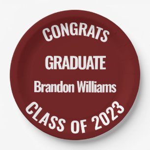 Class of 2023 Burgundy Graduation College Party Paper Plate