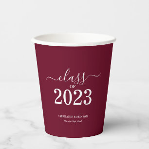 Class of 2023 Burgundy Graduation Party Paper Cups