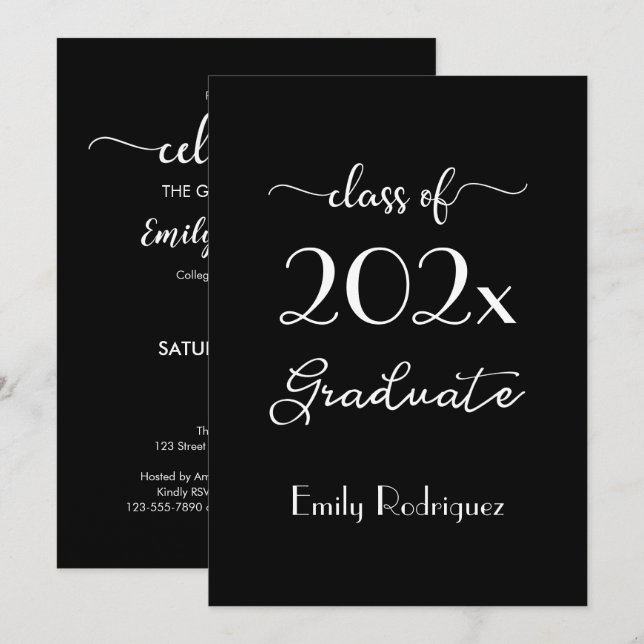 Class Of 2023 Chic Black White Graduation Party Invitation (Front/Back)