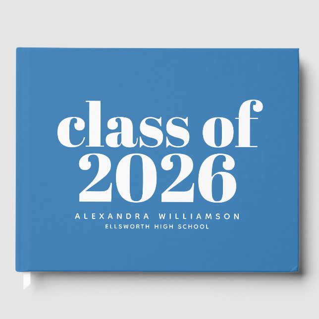 Class of 2023 Chic Blue Minimalist Personalised   Guest Book (Front)