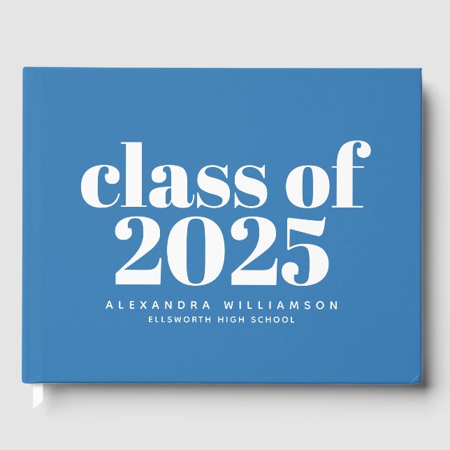Class of 2023 Chic Blue Minimalist Personalised   Guest Book (Front)