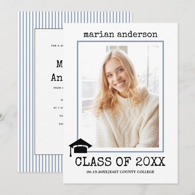 Class of 2023 dusty blue graduation photo invitation (Front/Back)