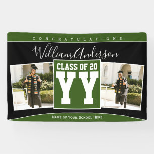 Class of 2023 Forest Green Black Graduation Photo Banner