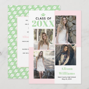 Class of 2023 four photos blush, mint graduation   announcement