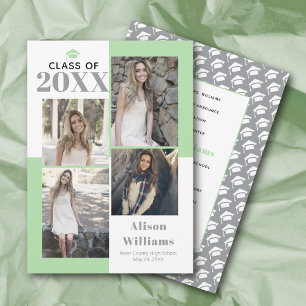 Class of 2023 four photos gray mint graduation announcement