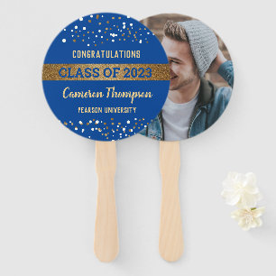 Class of 2023 gold blue confetti Graduate photo  Hand Fan