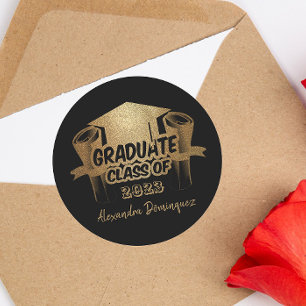 Class of 2023 Gold Glitter Black Grad Party Favour Classic Round Sticker