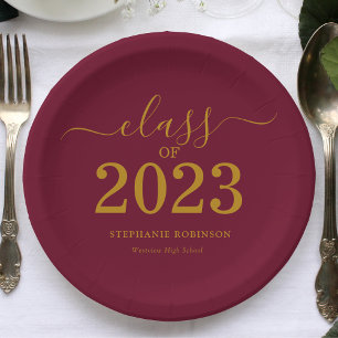 Class of 2023 Gold Maroon Graduation Party Paper Plate