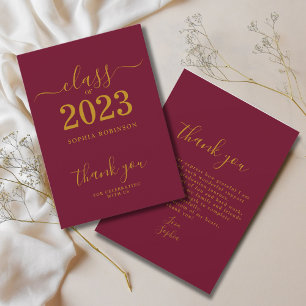 Class of 2023 Gold Maroon Graduation Thank You Card