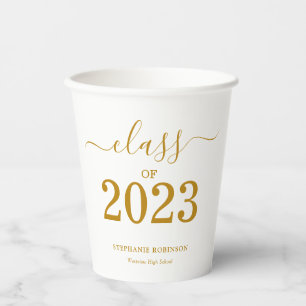 Class of 2023 Gold Script Graduation Paper Cups