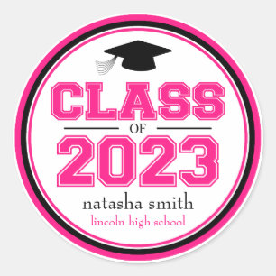 Class Of 2023 Graduation Favour (Hot Pink / Black) Classic Round Sticker