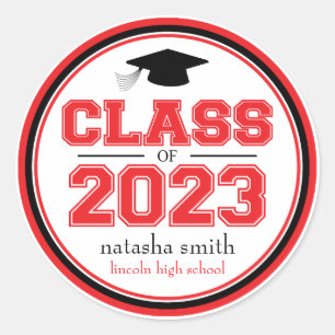 Class Of 2023 Graduation Favour (Red / Black) Classic Round Sticker