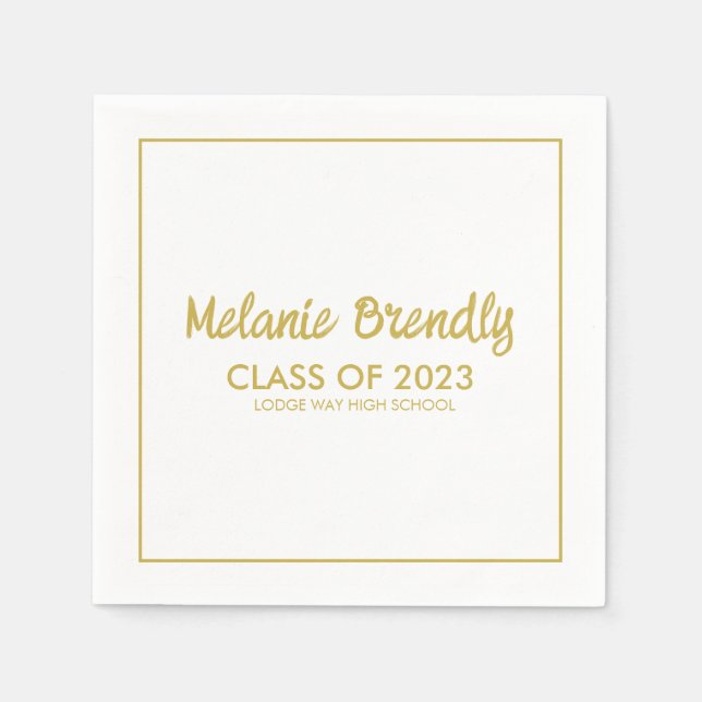 Class Of 2023 Graduation Gold Brush Script  Napkin (Front)