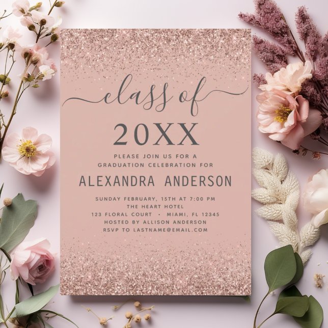 Class of 2023 Graduation Pink Rose Gold Glitter Invitation (Creator Uploaded)