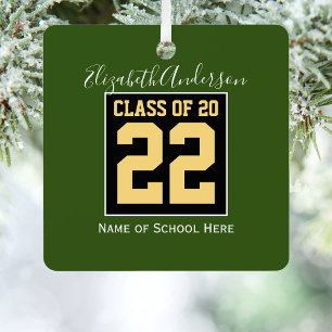 Class of 2023 Green Black & Gold Graduation Photo Metal Tree Decoration