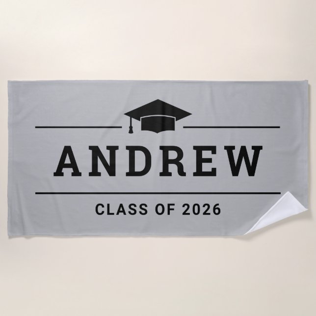 Class of 2023 Grey Personalised Graduate Name Beach Towel (Front)