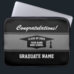Class of 2023 High School graduation laptop sleeve<br><div class="desc">Class of 2023 High School graduation laptop sleeve. Custom design with personalized name and tassel cap logo. Add your own congratulations message and year. Useful keepsake present or party favor for graduating senior, college grad or university student. Change quantity to get the cheap bulk discount price. Black and white template...</div>