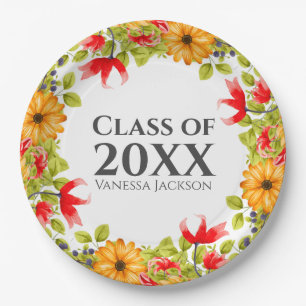 Class of 2023 Modern Bright Floral Graduation Paper Plate
