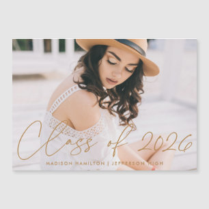 Class of 2023 Modern Gold Script Photo Graduation Magnetic Invitation