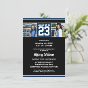 Class of 2023 Navy Blue and Black Graduation Photo Invitation