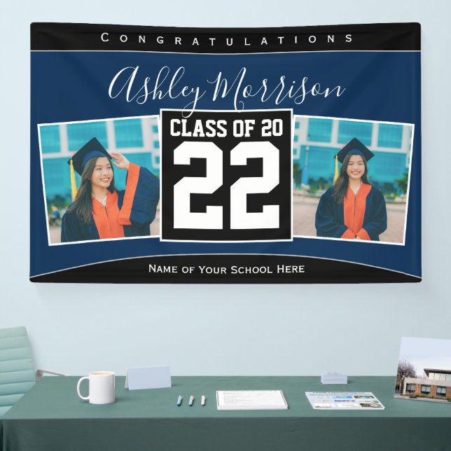 Class of 2023 Navy Blue & Black Graduation Photo Banner (Tradeshow)