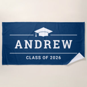Class of 2023 Navy Blue Personalised Graduate Name Beach Towel