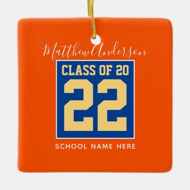 Class of 2023 Orange Blue and Gold Graduation Ceramic Ornament (Front)