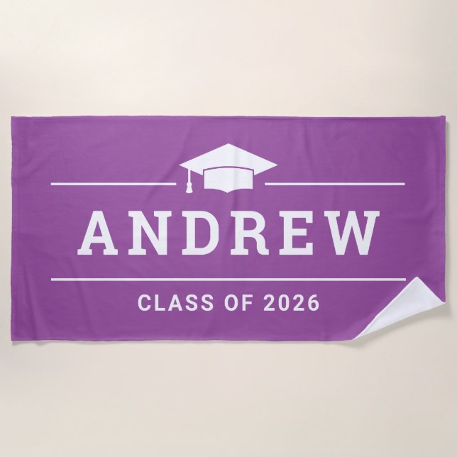 Class of 2023 Purple Personalised Graduate Name Beach Towel (Front)