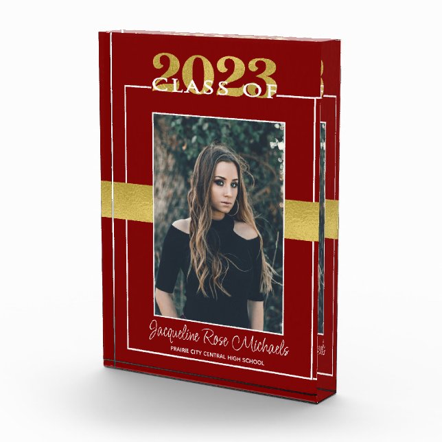 Class of 2023 Red and Gold Graduation Keepsake Photo Block (Right)