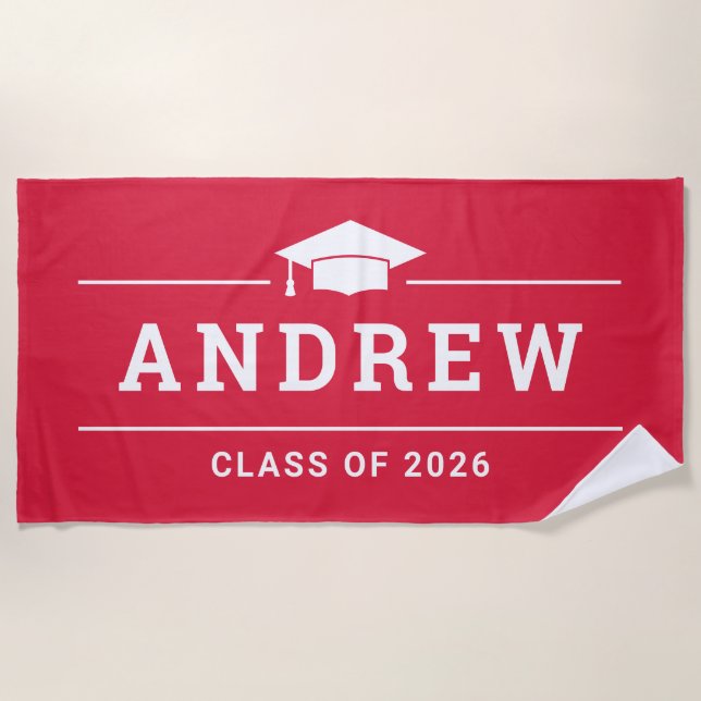 Class of 2023 Red Custom Graduate Name Beach Towel (Front)