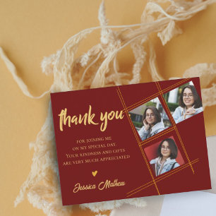 Class of 2023 Red Multi Photo Graduation Thank you Postcard